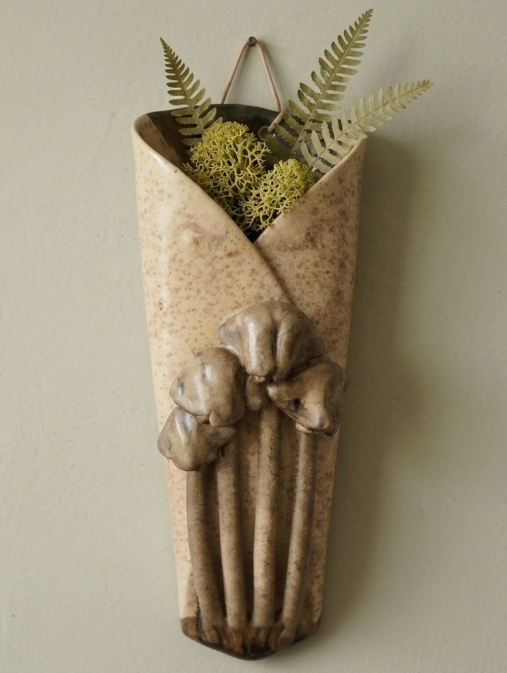 Hilborn Vintage Studio Art Pottery 3D Mushroom Relief Wall Pocket Vase Signed